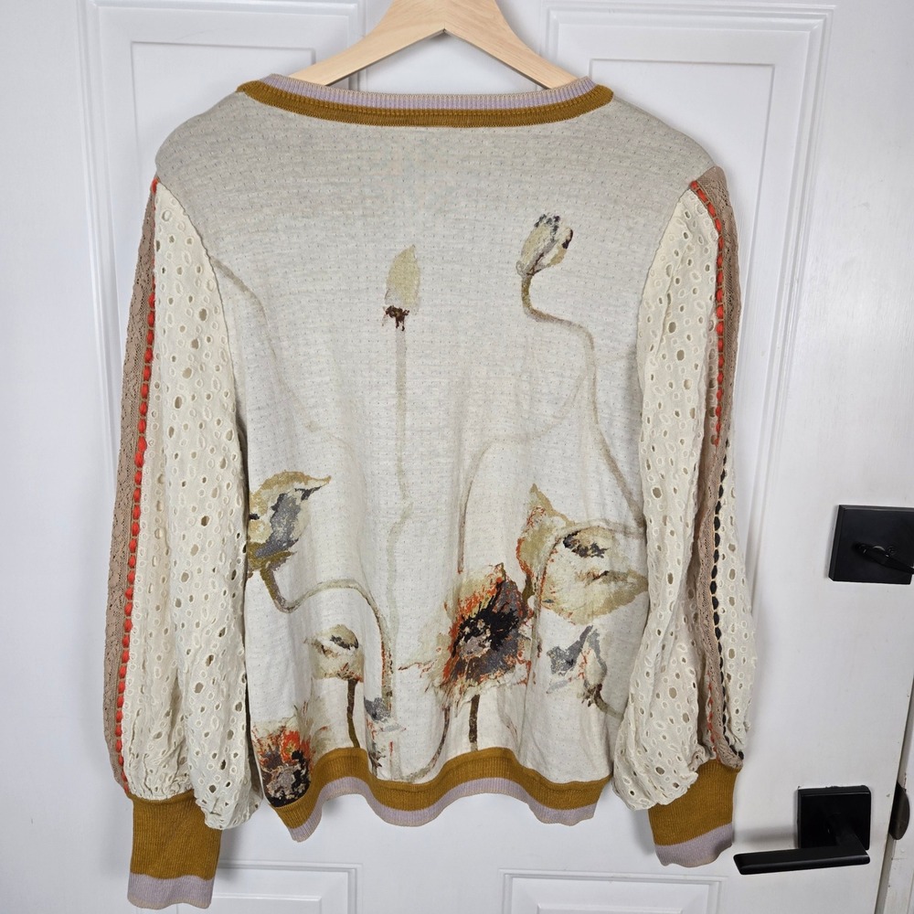 Blank London Top Small Beige Floral Boho Balloon Sleeve Knit Casual Soft Cozy - Picture 2 of 15